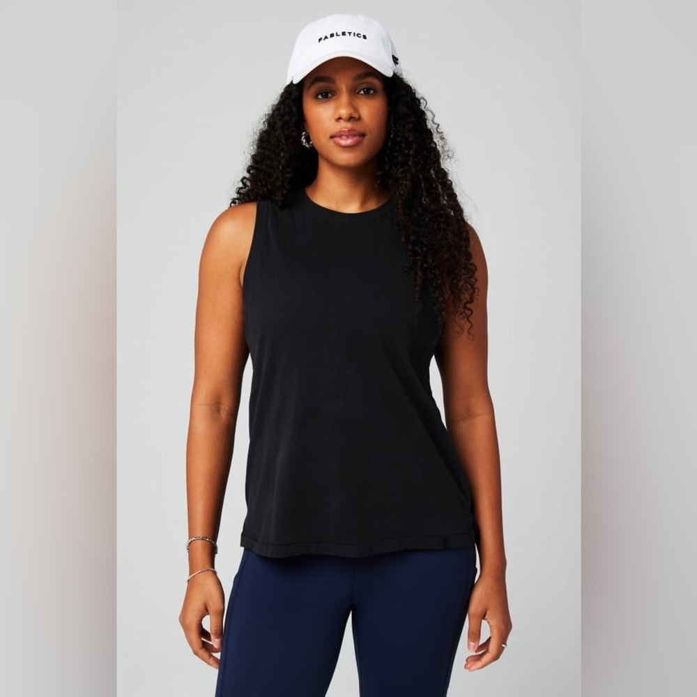 Fabletics Black Cotton Activewear Tank Muscle Top Classic Crew Neck Workout